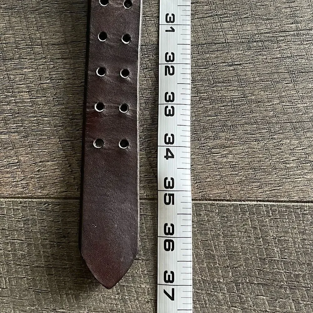 Brown Leather Belt with silver Buckle. 37 inches.